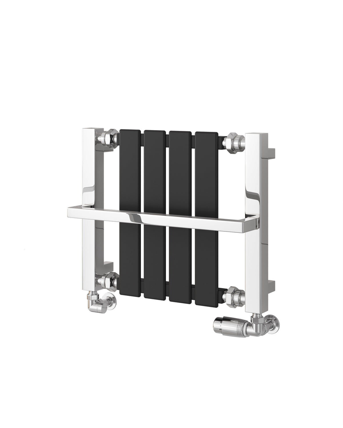 Reina Ashen Steel Black Heated Vertical Designer Towel Radiator