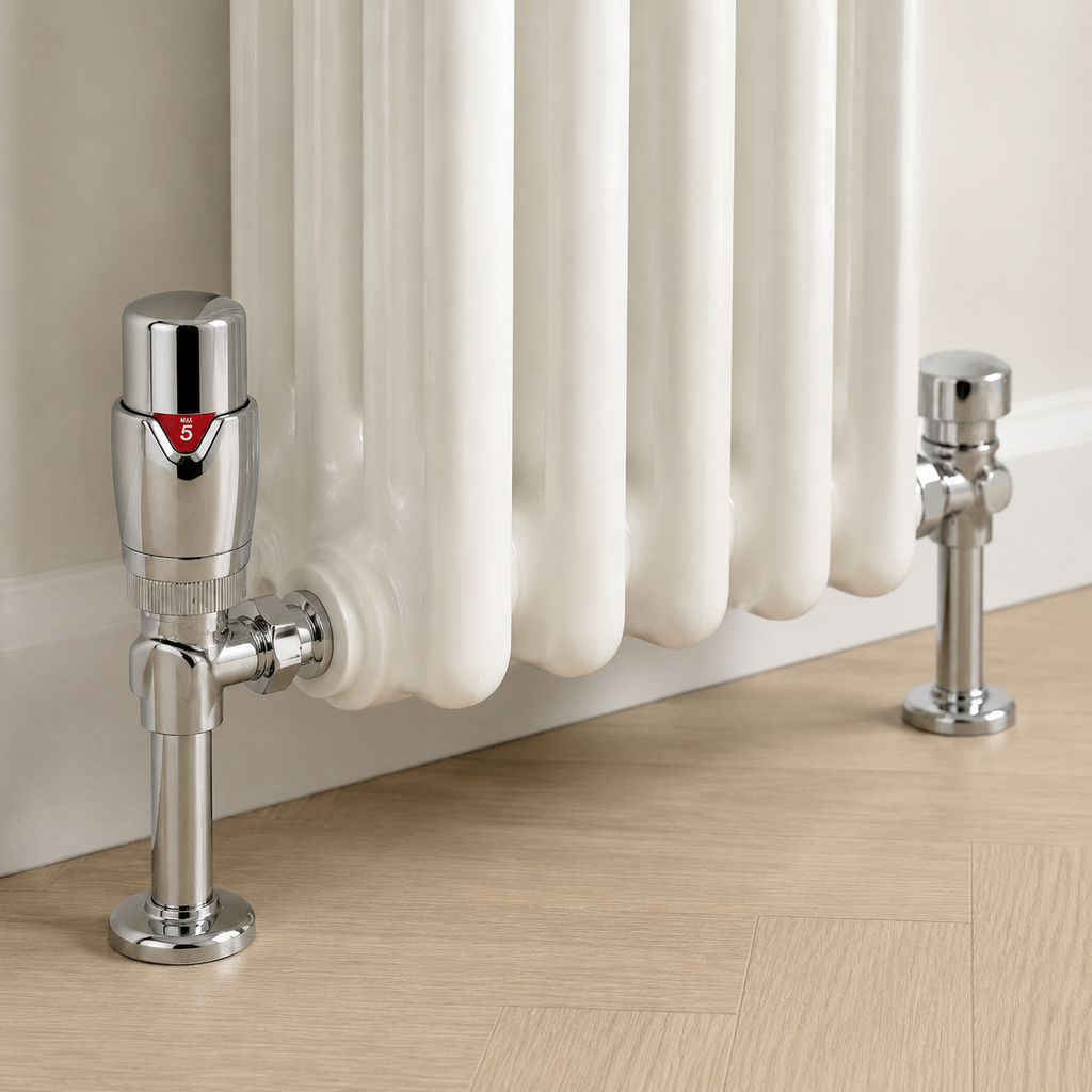 TradeRad Chrome Angled Thermostatic Radiator Valve Pack