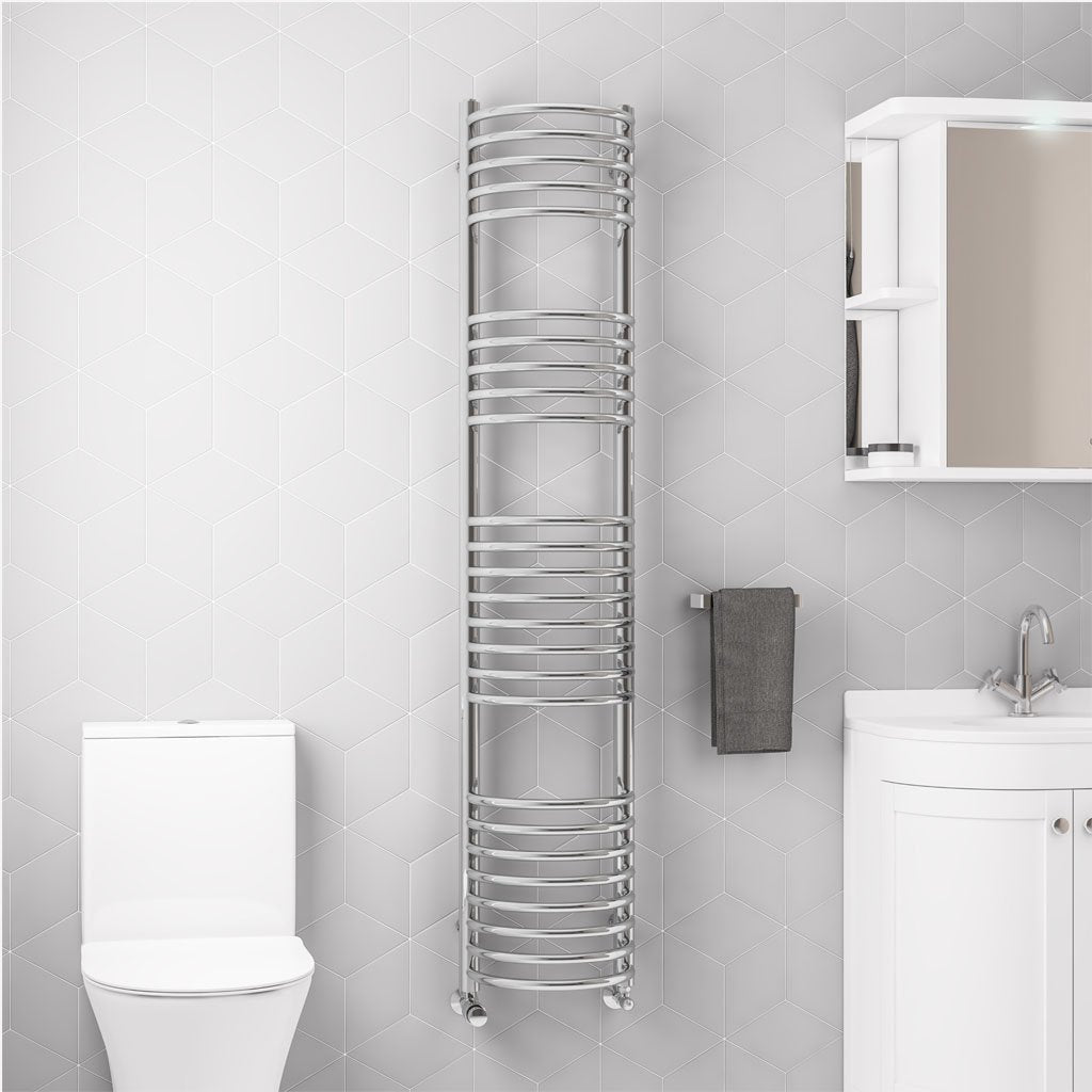 Eastbrook Mezzo Tondo Steel Chrome Designer Heated Towel Rail 1600Mm H X 320Mm W - Central Heating