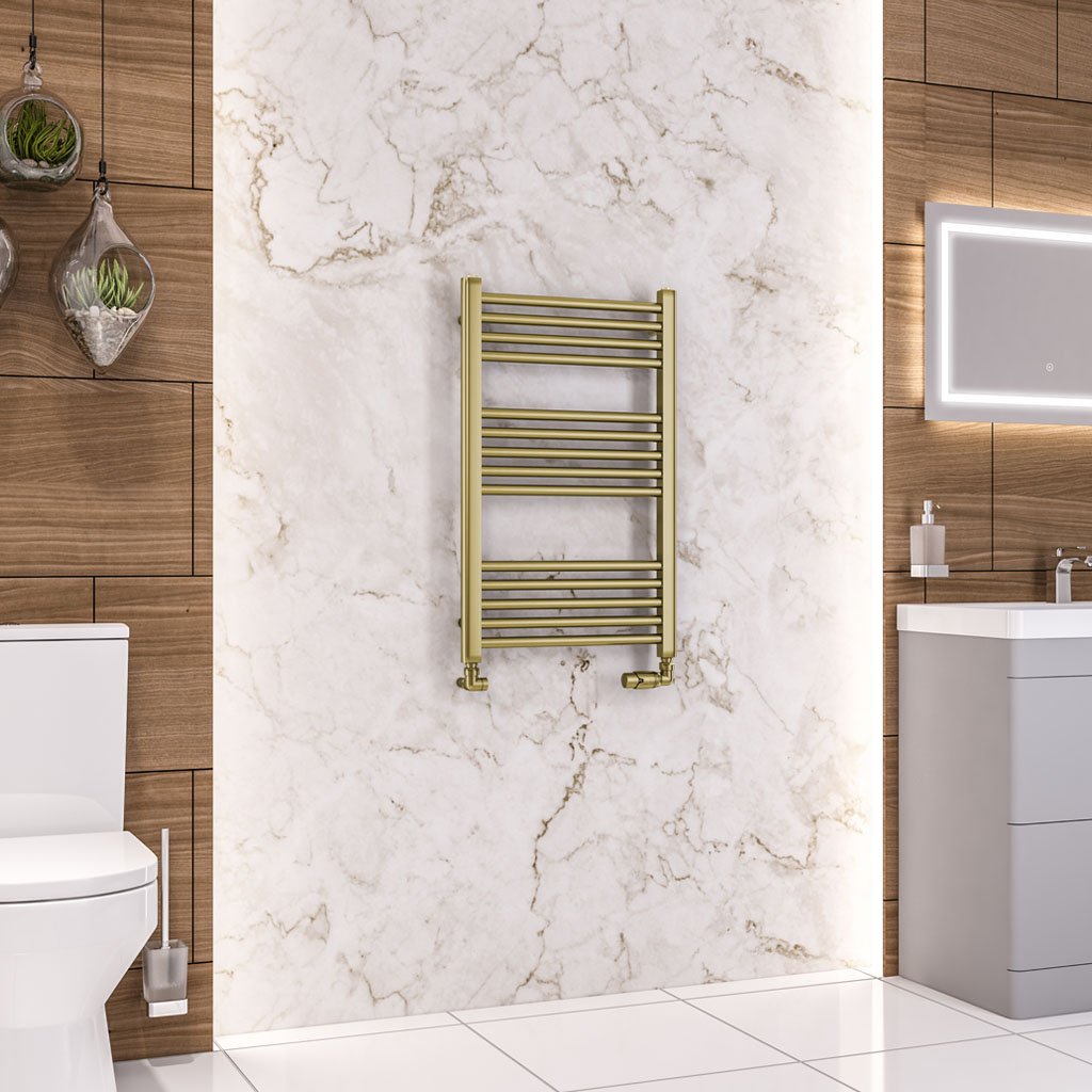 Eastbrook Wendover Straight Multirail Brushed Brass Heated Towel Rails