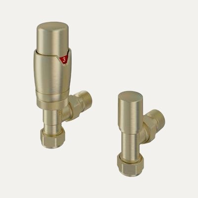 Eastbroook 15mm Angled TRV and Lockshield Valve, Brushed Brass