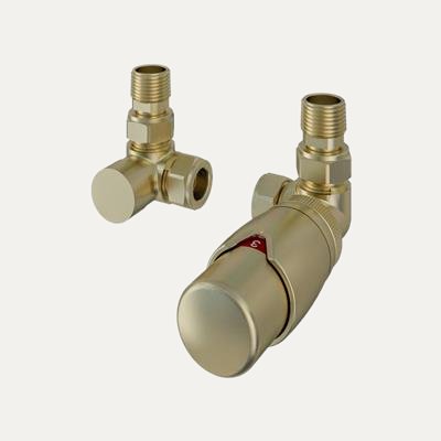 Eastbrook 15mm Corner TRV and Lockshield Valve, Brushed Brass