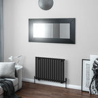 Eastbrook Tunstall Matt Black Steel Horizontal Designer Radiator 600mm H x 825mm W - Central Heating