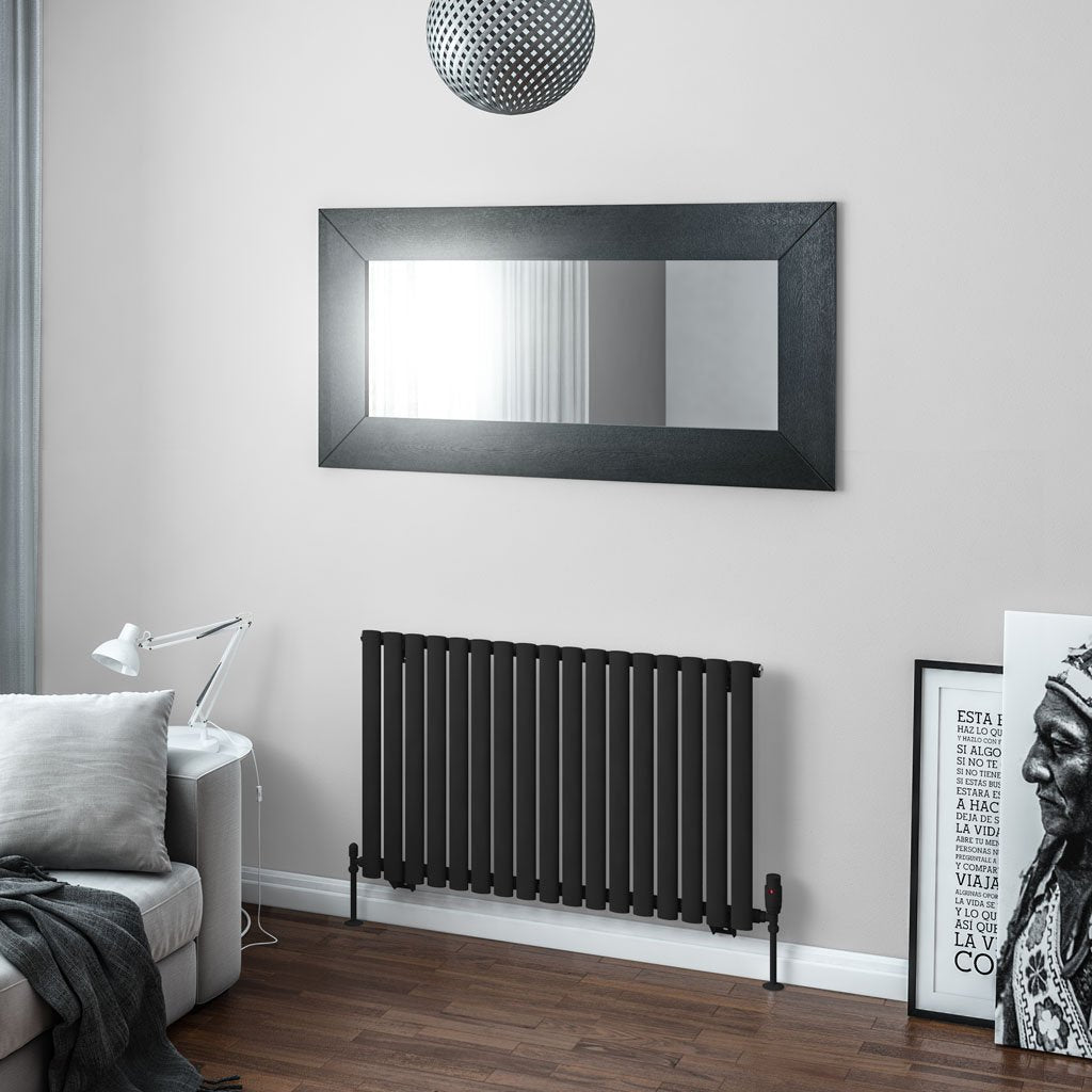 Eastbrook Tunstall Matt Black Steel Horizontal Designer Radiator 600mm H x 1002mm W - Central Heating