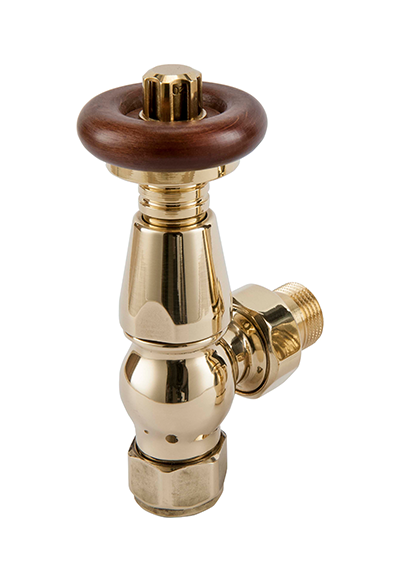 Eastgate Vintage TRV Angled Tradational Radiator Valve Polished Brass/Walnut Top