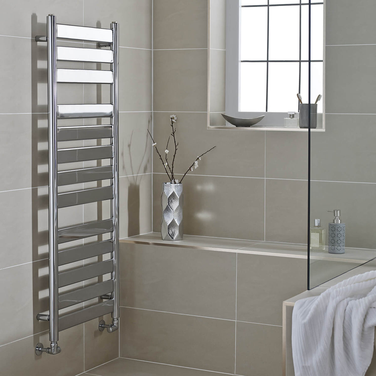 Kartell Newark Chrome Designer Heated Towel Rail - 1300Mm X 500Mm