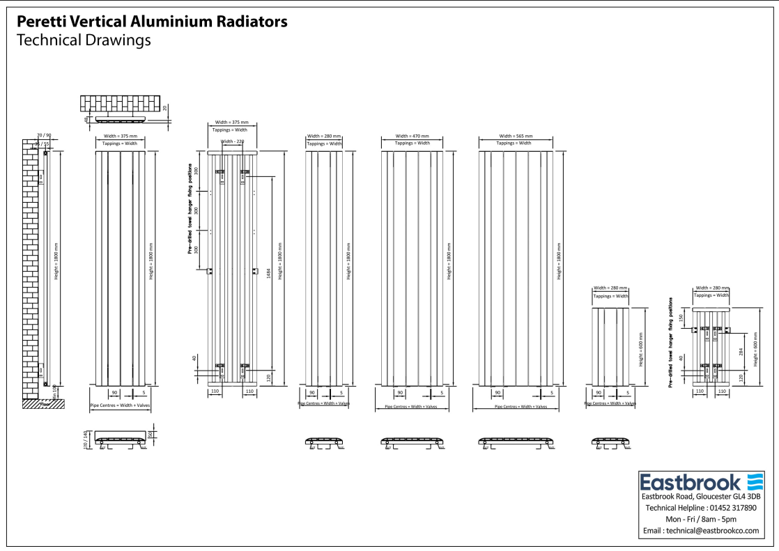 Eastbrook Peretti Matt White Vertical Aluminium Radiators