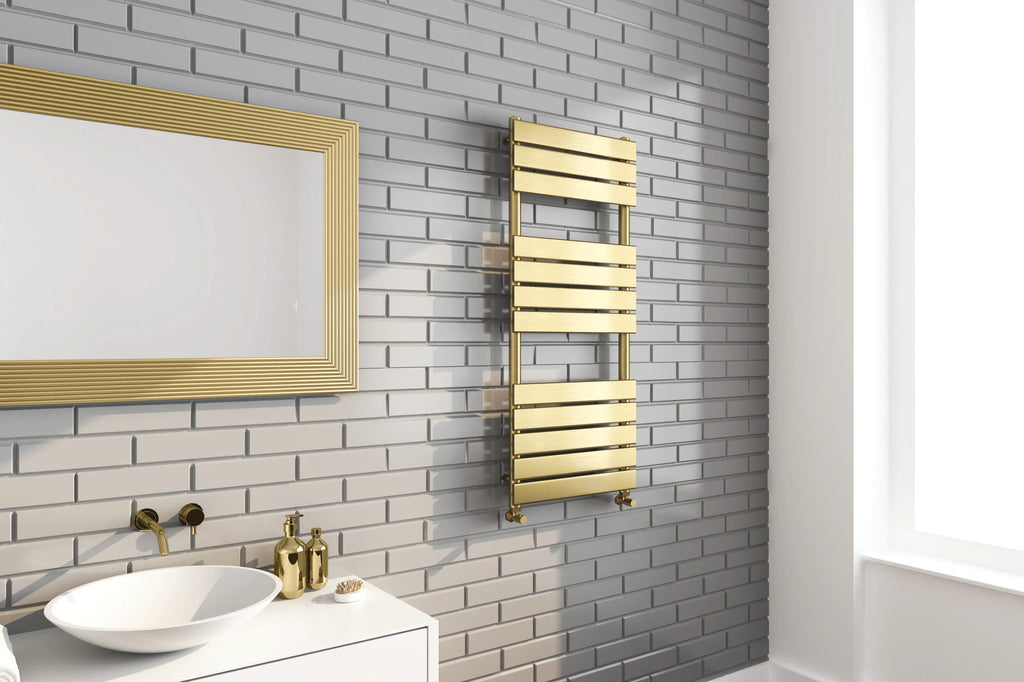 Kartell Malibu 1200 x 500mm Heated Towel Rail - Brushed Brass (view 2)