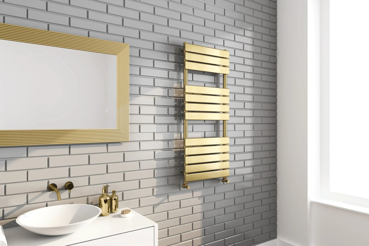 Kartell Malibu 1200 x 500mm Heated Towel Rail - Brushed Brass (view 2)