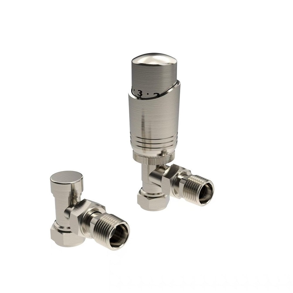 Kartell K-Design TRV Angled Twin Radiator Valve Pack Brushed Nickel