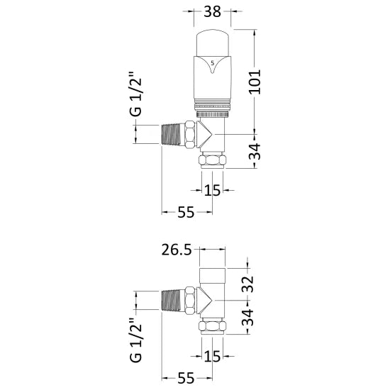 TradeRad Chrome Angled Thermostatic Radiator Valve Pack (view 3)