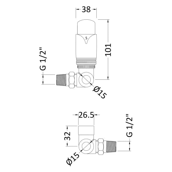 TradeRad Chrome Corner Thermostatic Radiator Valve Pack (view 3)