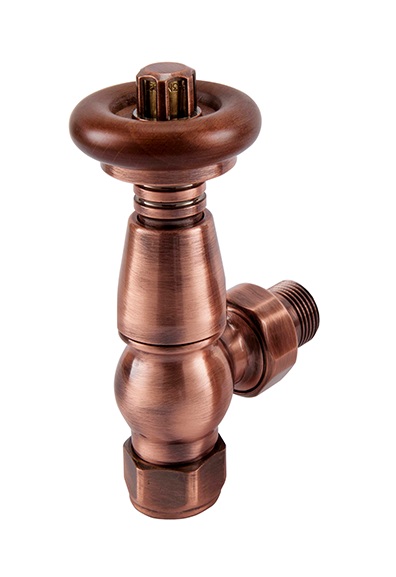 TradeRad Vintage TRV Angled Tradational Radiator Valve Antique Copper/Walnut Top