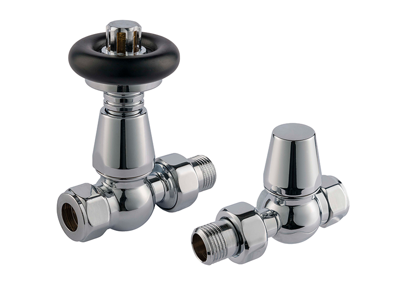 TradeRad Vintage TRV Angled Tradational Radiator Valve Chrome/Black Top