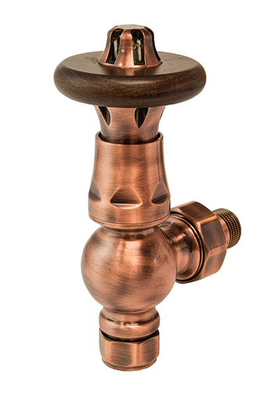 TradeRad Vintage XL TRV Angled Tradational Radiator Valve Antique Copper/Walnut Top