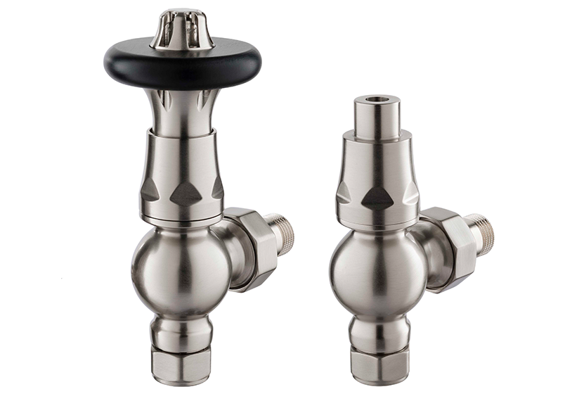 TradeRad Vintage XL TRV Angled Tradational Radiator Valve Nickel/Black Top