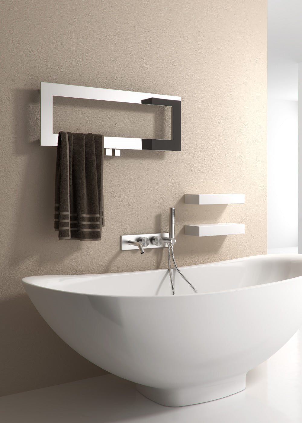 Reina Bivano Polished Stainless Steel Designer Heated Towel Rail Radiator - Central Heating