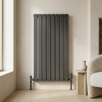Anthracite designer radiator in a contemporary home, square lifestyle image