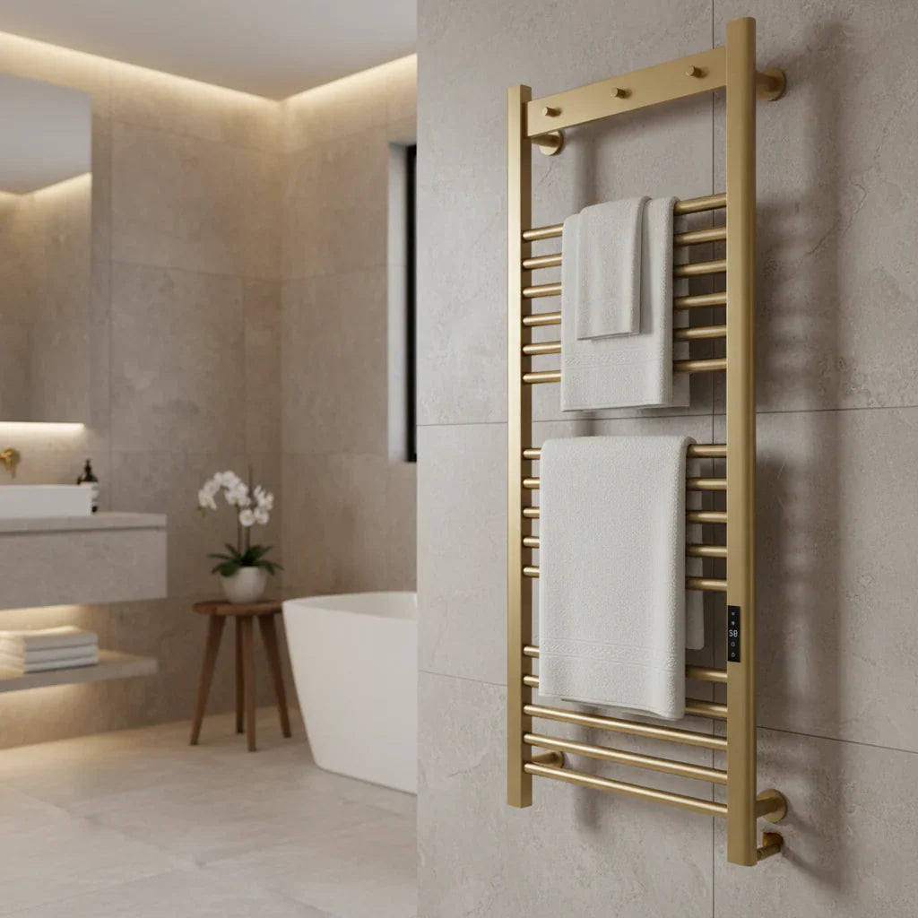 Kartell Toro Smart Dry Electric Heated Towel Rail 1200 x 500mm - Brushed Brass
