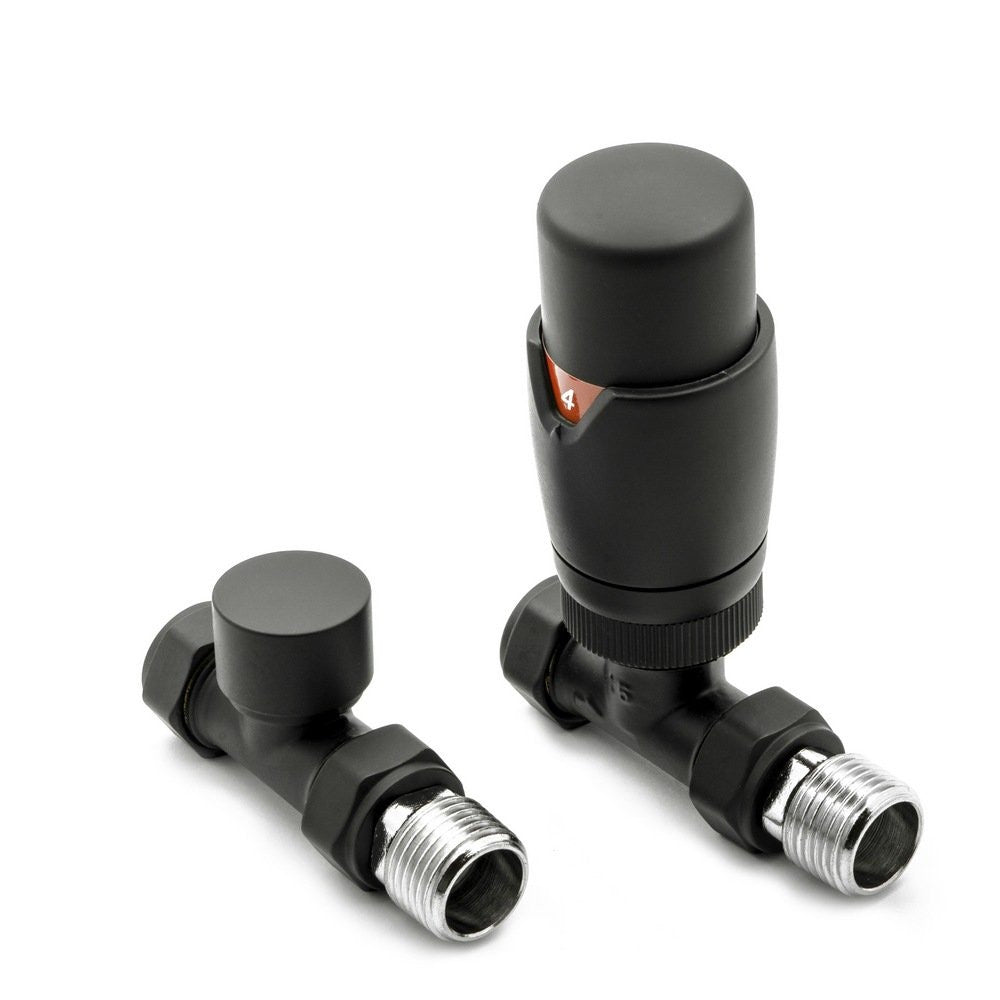 Reina Modal Trv Straight Steel Radiator & Towel Rail Valve Black