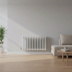 White horizontal column radiator in modern living room - square format