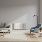 White horizontal oval tube radiator in modern living room - square format
