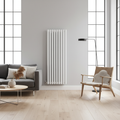 White vertical oval tube radiator in modern interior - square format