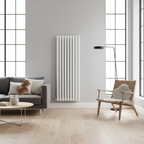 White vertical oval tube radiator in modern interior - square format